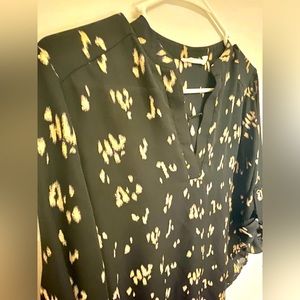 Lush brand, black with peach pattern high-low blouse, Size M
